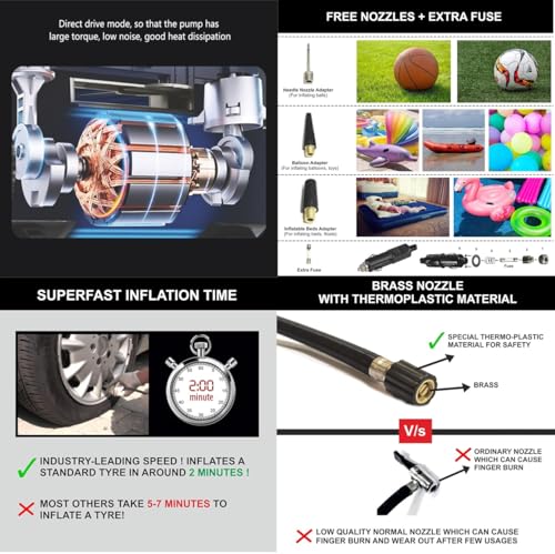 Image of AM3312S Rapid Double Action Extra Heavy Duty Digital Tyre Inflator Air Pump, DC 12V, 60 Liters Per Minute,Black