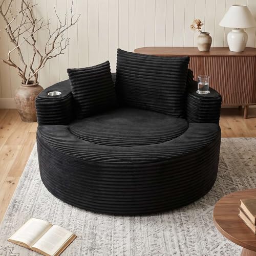 Image of Trustyue Boneless Couch,Comfy Fluffy Sofa Bed,Upholstered Sleeper Sofa with Cup Holder and Throw Pillows,Corduroy Plush Cloud Lounge Chair
