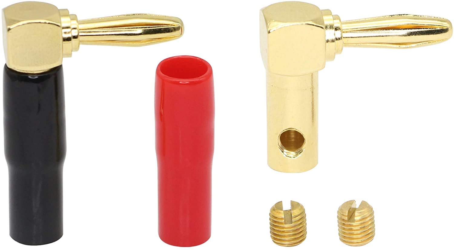 RUNCCI-YUN 10Pcs 90 gradi Banana spine,connettori a banana a forma di L, 24 K placcato oro 4 mm connettore altoparlante per cavo altoparlante, ricevitori audio/video, amplificatori (rosso e nero)