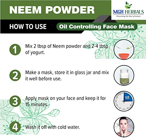 Image of MGH Herbals 100% Natural Neem Powder Ideal for Face, Skin and Hair (100 Grams) | Anti-Pimple and Anti-Bacterial | Chemical Free Cleanser For Healthy Hair and Skin