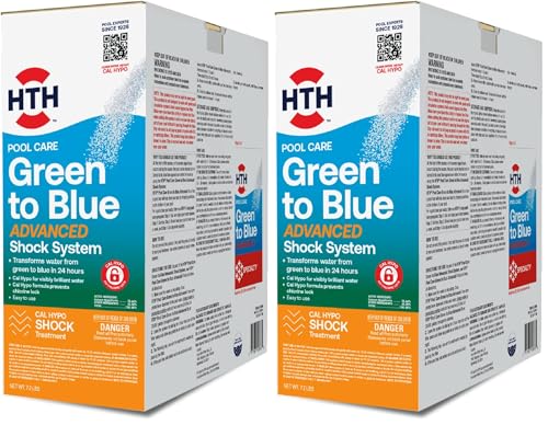 Image of HTH 52038 Swimming Pool Care Green to Blue, Advanced Shock System, 2-Step Swimming Pool Care Solution, 1 Kit (Pack of 2)
