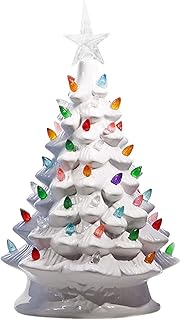 ANHATUIV Ceramic Christmas Tree Table Decoration Light up Christmas Tree Aesthetic Room Home Decor with Star Topper Multicolor Vintage Christmas Kitchen Shiny Home Holidays Decor Bulb and Star (B)