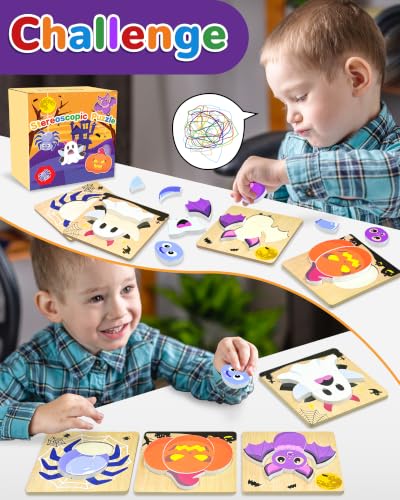 Image of 4 Pack Halloween Wooden Puzzles for Toddlers,Halloween Boo Basket Stuffers Party Favors Treats, Montessori Toys Birthday Gifts for Kids Boys Girls