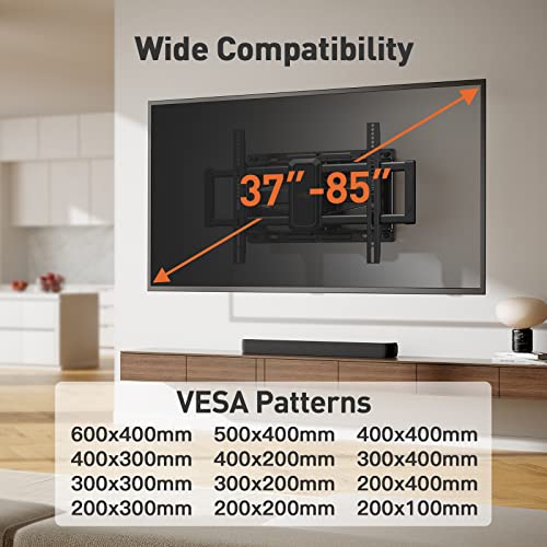 Perlegear Full Motion Tv Wall Mount For Most 37-85 Inch Tvs Up To 132 Lbs, Tv Mount With Dual Articulating Arms, Tool-Free Tilt, Swivel & Extension, Max Vesa 600X400Mm, 12″/16″ Wood Studs, Pglf4 #TOP3