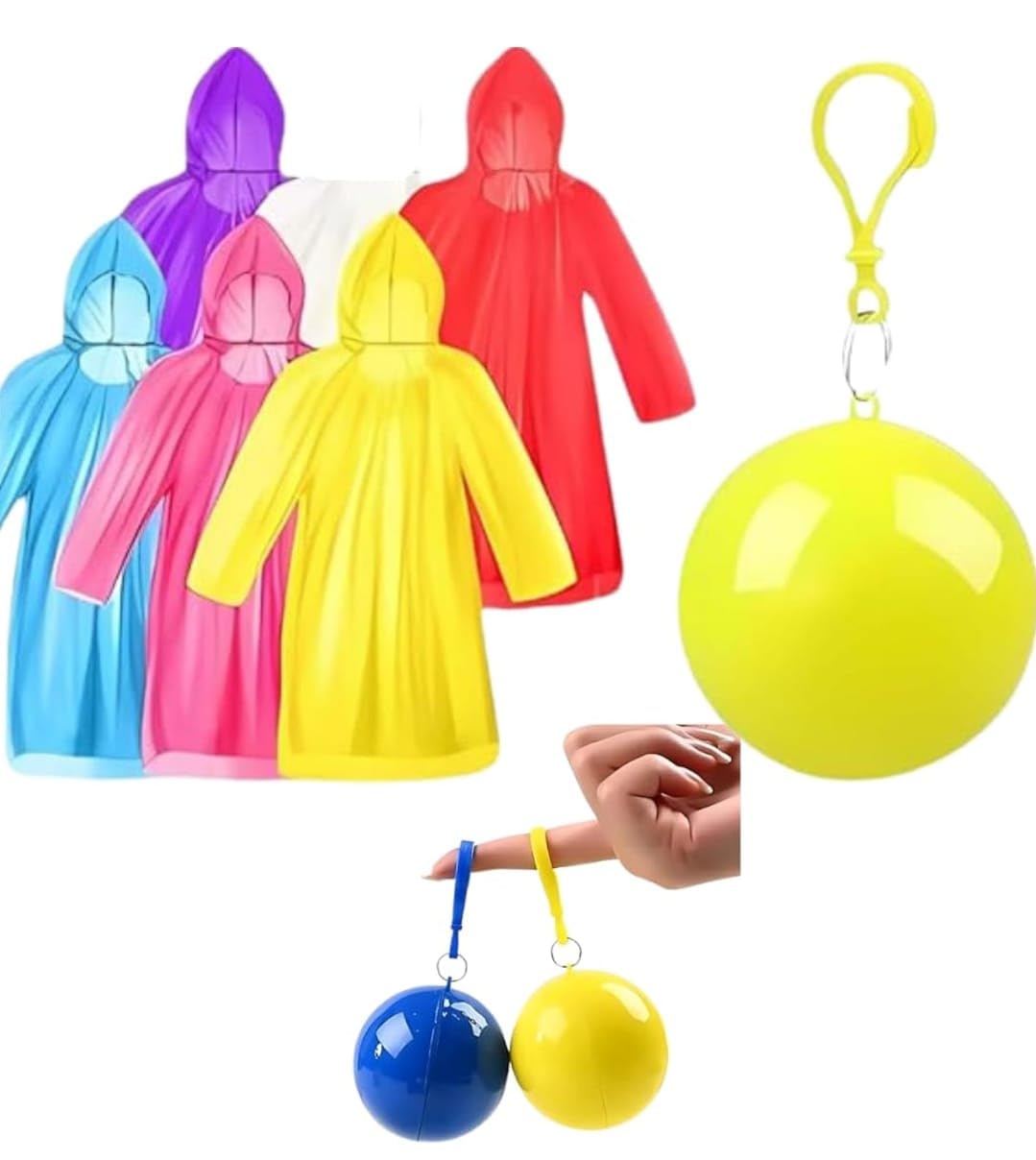 nexsar 6 pcs Disposable Emergency Rain Ponchos Waterproof Raincoat in Keychain Ball-picture-53