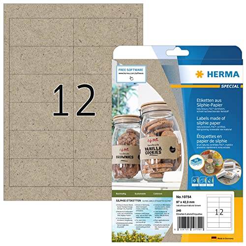 Herma 10754 - Etichette Universali, 20 Fogli, 97 X 42,3 Mm, 12 Fogli A4, 240 Pezzi, Autoadesive, Stampabili, Opache, In Carta Silphie Bianca, Colore M