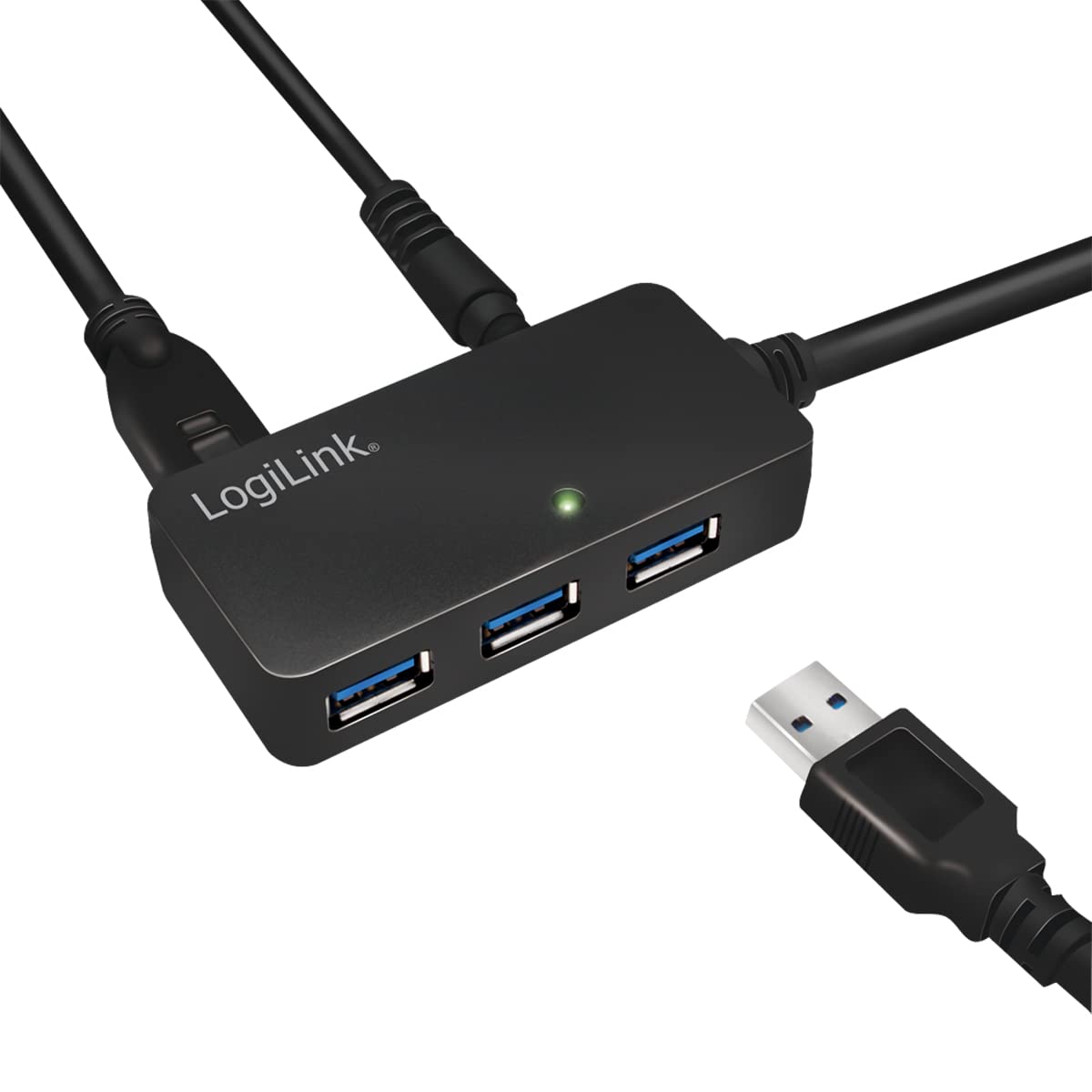Logilink UA0262 USB 3.0 Active Repeater und Verlängerungskabel bis 10m mit 4-Port Hub schwarz