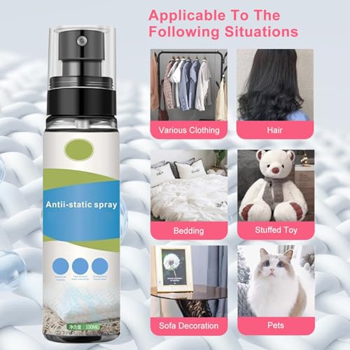 Antistatik Spray,Spray Antistatisch,100 ml Anti Static Spray,Antistatikspray,Statikspray für Kleidung,für Kleidung,Textilien,Möbel und Auto,Reduziert Statische Aufladung