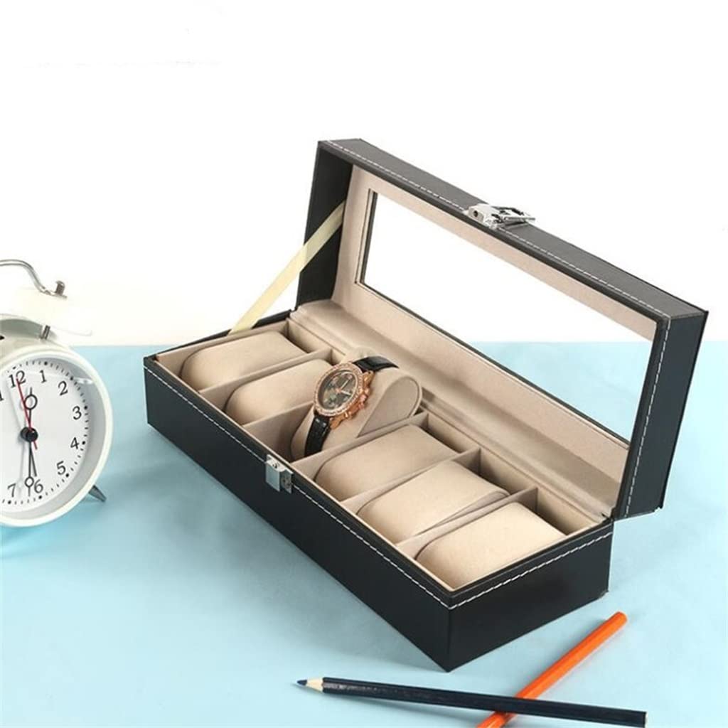 Klasyczne pudełko na biżuterię w stylu retro na 6 zegarków z siatki, etui do przechowywania ze skóry PU na zegarki (kolor: A, rozmiar na prezent dla kobiet)