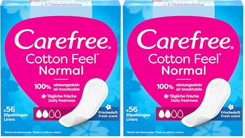 Carefree Protectores de bragas Cotton Feel Normal con aroma fresco, tamaño normal, 56 piezas (paquete de 2)