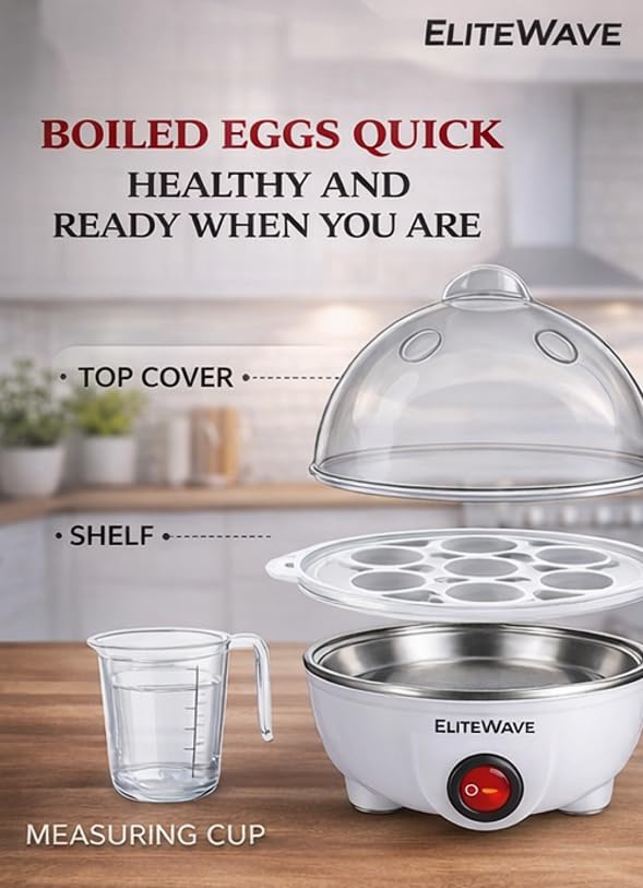 Image of Electric Egg Boiler 350W | 7 Eggs Capacity | Automatic Shut-Off | Overheat Protection | Stainless Steel Heating Plate | Egg Steamer Cooker (White)