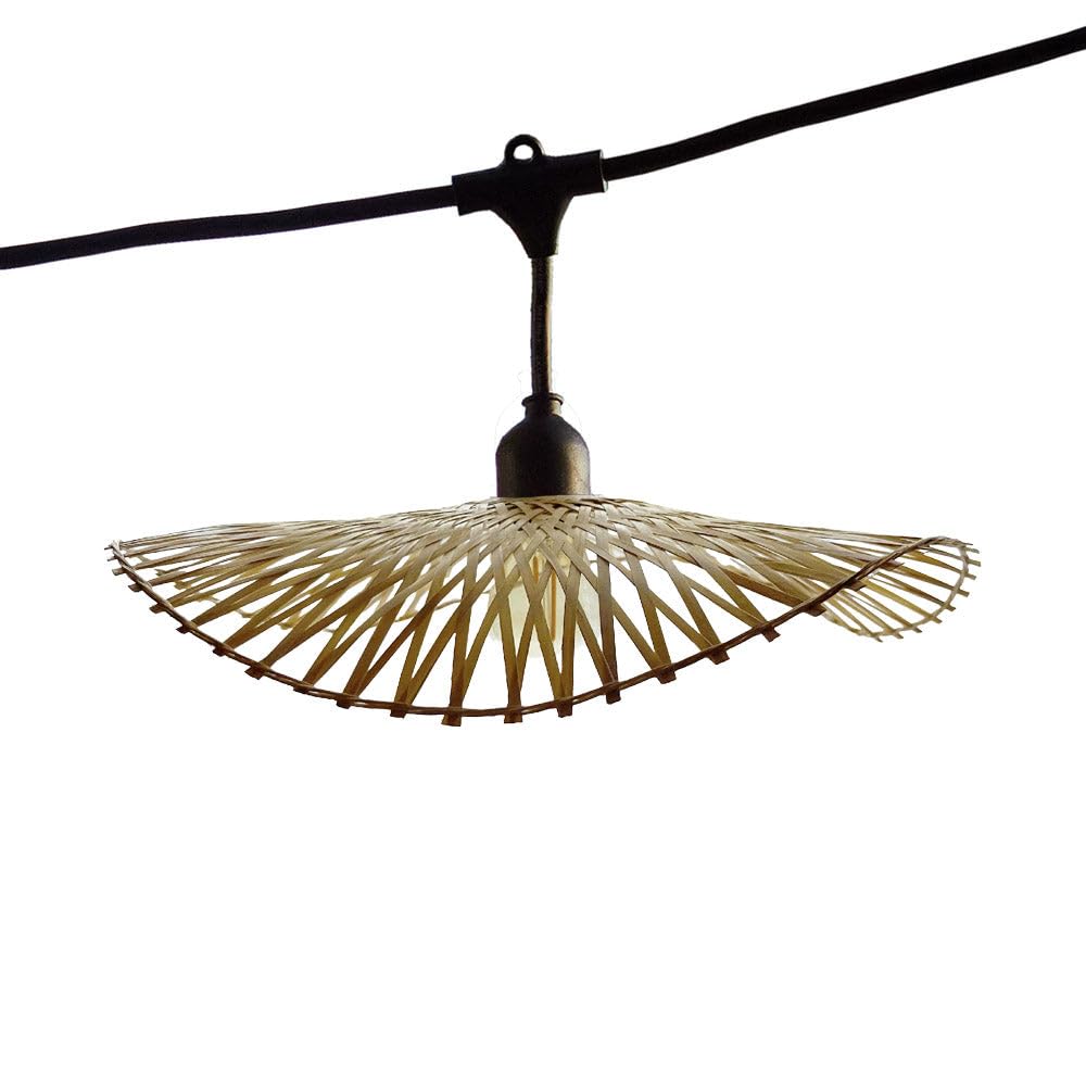 Lumisky Guirnalda de luces conectables para exteriores con pantalla de bambú natural, estilo bohemio, 7 bombillas de filamento, casquillo E27, LED blanco cálido, 6 m