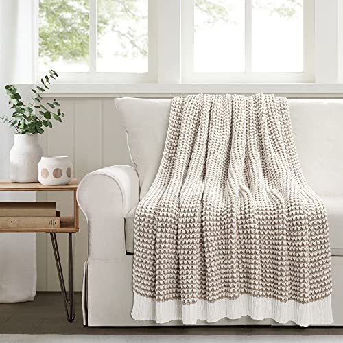 Lush Decor Chic and Soft Knitted Throw Blanket Single 50' W x 60' L Neutral - Neutral Throw Blankets for Bed - Couch Blanket - Soft Blankets