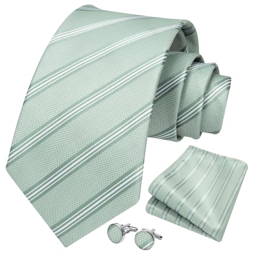 Image of HISDERN Mens Tie Set Classic Woven Ties and Pocket Square Cufflinks Set Formal Business Wedding Neckties Handkerchief