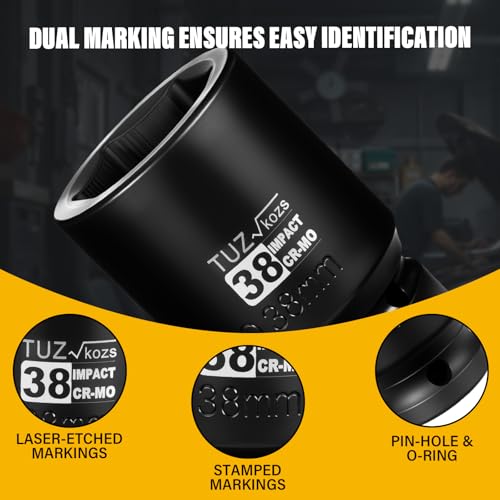 Image of 1 Inch Drive 38mm Deep Metric Impact Socket,CR-MO,6 Point Radius Corner Design,Square Chamfered Opening,Axle Nut Impact Grade Socket for Easy Removal