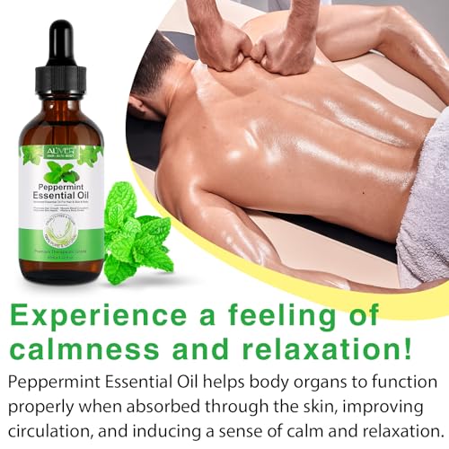 Pfefferminzöl 60ml, Minzöl Pfefferminzöl Ätherisches Öl, 100% reines, natürliches, kaltgepresstes Peppermint Oil für Haarpflege, Massage, Hautpflege, Kopfschmerzlinderung, Frisch & Belebend