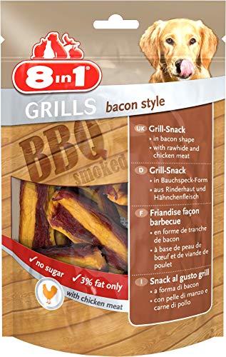 8in1 Grills Bacon Style Hähnchenfleisch, Belohnung für Hunde mit hochwertigem, 4 Packungen (4 x 80 g)