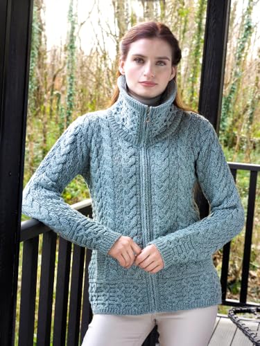 Image of Aran Crafts Irish Women's Double Collar Zip Cardigan (100% Merino Wool)