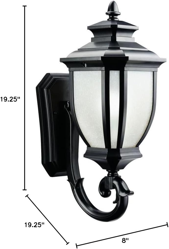 Kichler Salisbury 19.25" 1 Light Outdoor Wall Light with White Linen Glass in Black