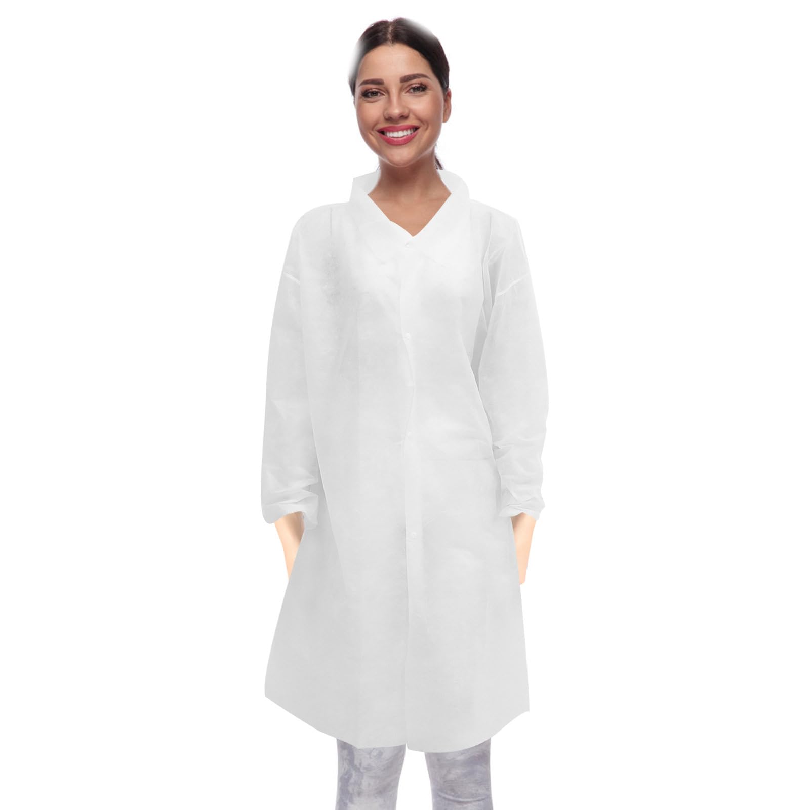 Baluue 10 Piezas Ropa Experimental Desechable Blusa De Laboratorio De Manga Larga Uniformes Abrigo Abrigo De Plumero Tela No Tejida Collar Adulto