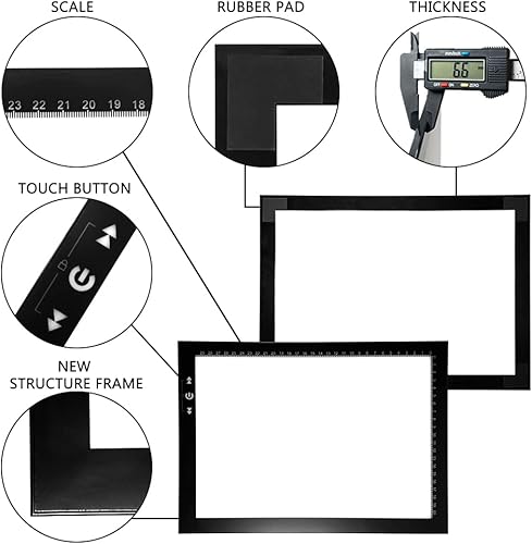 Miniatura 24 de HSK A1 62 * 88CM Artista Caja de Luz Pad Marco de Aluminio Super Delgado 0.260 in Bloqueo/Desbloqueo Botón de atenuación 20W LED súper brillante