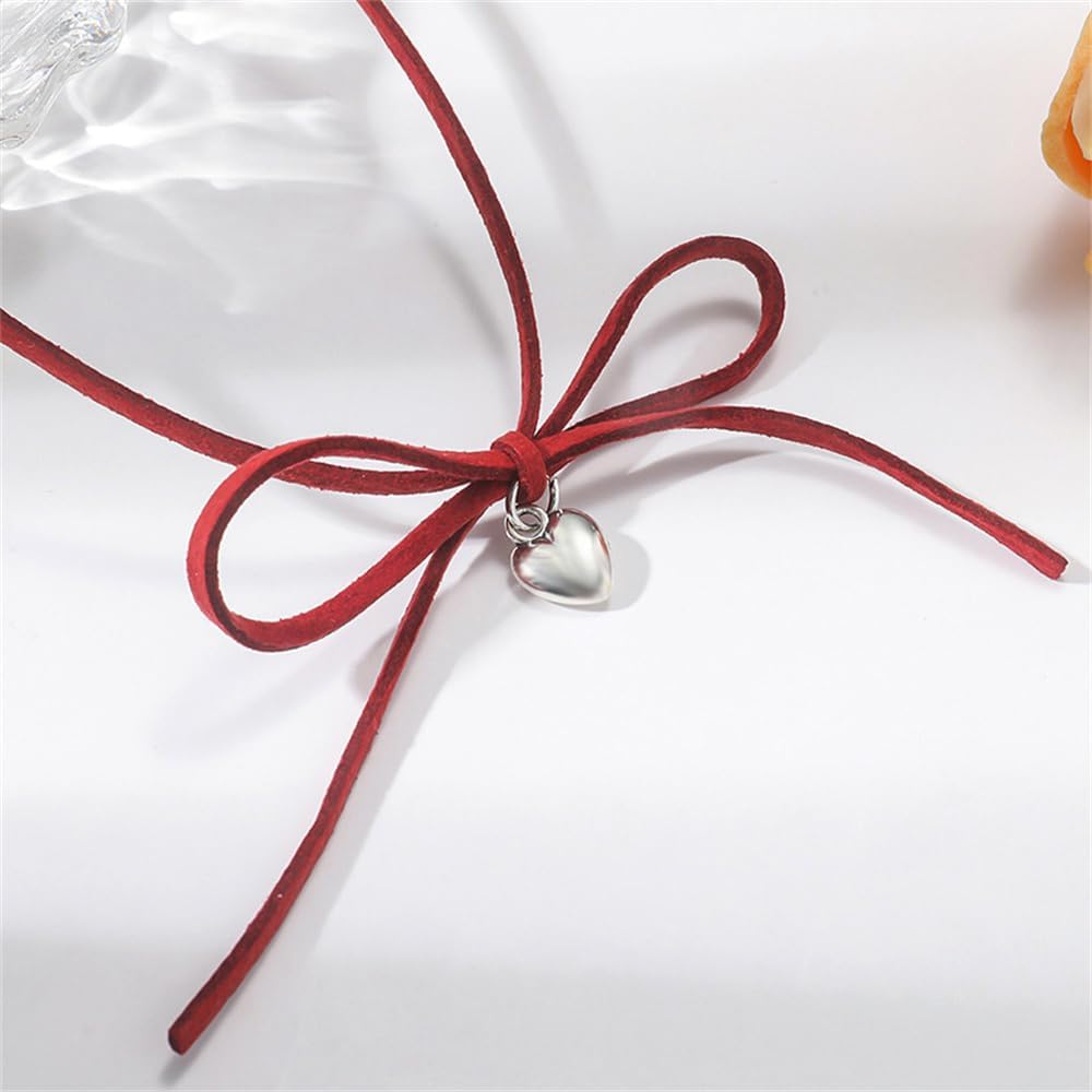 Dtja Vintage Heart Bowknot Velvet Choker Necklace for Women Gothic Ribbon Bow Love Charms Adjustable Chain Necklaces Holiday Accessories Christmas Halloween Cosplay Party Jewelry Gift - Image 6