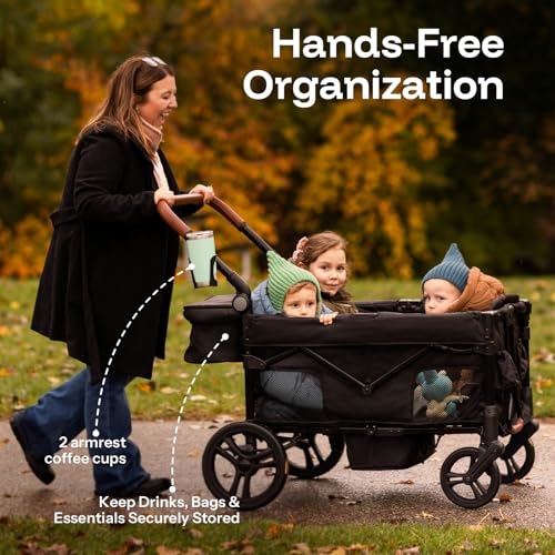 Image of HARPPA Remy Wagon Stroller for 4 Kids, 280Ibs Capacity with Mosquito Net | One-Button Fold, UPF50+ Canopy, 8'' /12'' All-Terrain Wheels, Adjustable Handle for Easy Storage and Outdoor Adventures