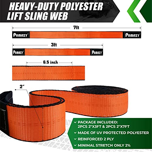 2PCS 2”x3FT & 2PCS 2”x7FT Premium Lift Sling Straps, 18800 Pound Capacity Heavy Duty Eye-Eye Nylon Strap for Hoist, 2-Ply Twist Eye Polyester Rigging Straps, Tree Saver Recovery Straps Web Sling