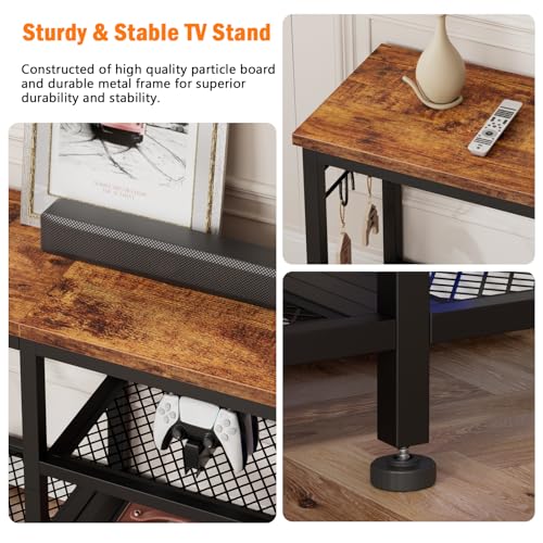 Image of Furologee TV Stand for TVs up to 55 Inch, Entertainment Center with Open Storage Shelves, Media Console Table with Soundbar Shelf for Living Room, Bedroom, Rustic Brown