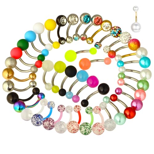 42-12Pcs 14G Surgical Stainless Steel Belly Button Rings for Women hypoallergenic Simple Acrylic Glow In Dark Cute Belly Rings Navel Piercing Jewelry Pack for Women2
