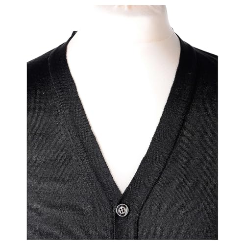 Clergy Button-Front Cardigan Black Plain Knit 50% Acrylic 50% Merino Wool in Primis, M2