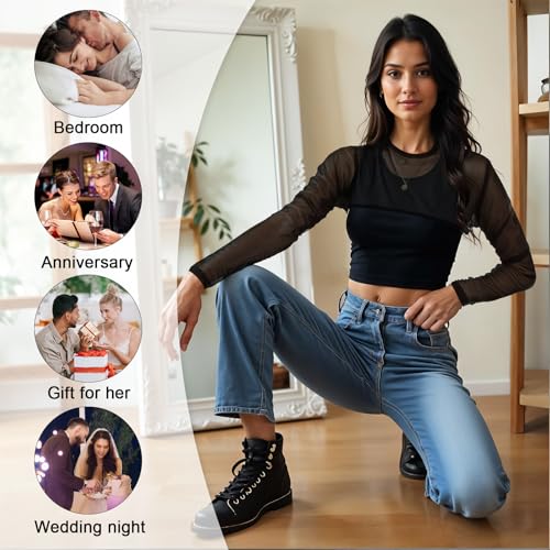 Image of Grevosea See Through Mesh Crop Top Sheer Black Mesh Long Sleeve Top Bolero Shrug Arm Sleeves for Women Shoulder Cover for Dress (L)
