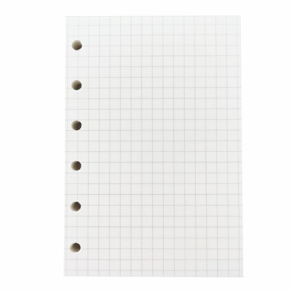 A7 Grid 60 PCS Six Hole Replacement Core, PVC Refillable Waterproof Dustproof Design for Students and Meeting Notebooks