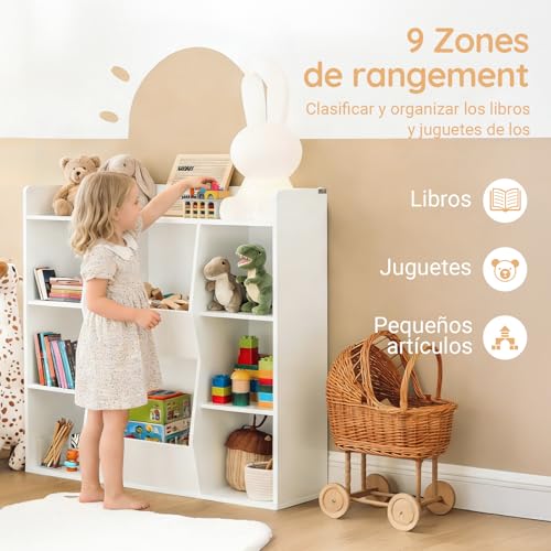 Miniatura 6 de Sobuy Librería Infantil Estantería Montessori Con 6 Estantes Y 2 Compartimientos Organizador Juguetes Almacenaje Para Libros Muebles Habitación Blanco 106x30x104 Cm Kmb55-W