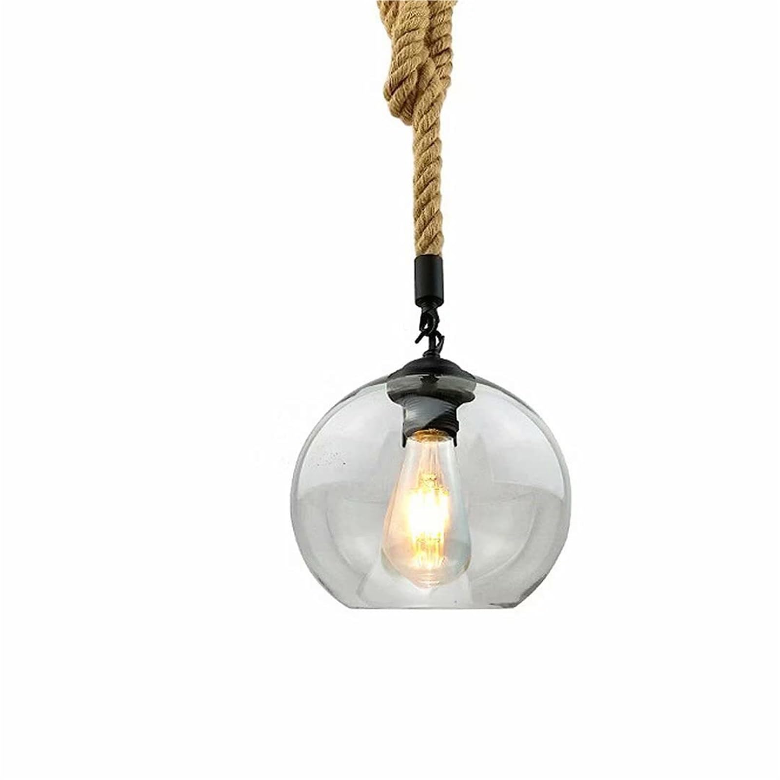 HUAYUSEDF Industrial Glass Ball Pendant Lamp Chandelier Hanging Lighting Ceiling Fixture Height Adjustable with Holder for Cafe Restaurant(Transparent-20cm)
