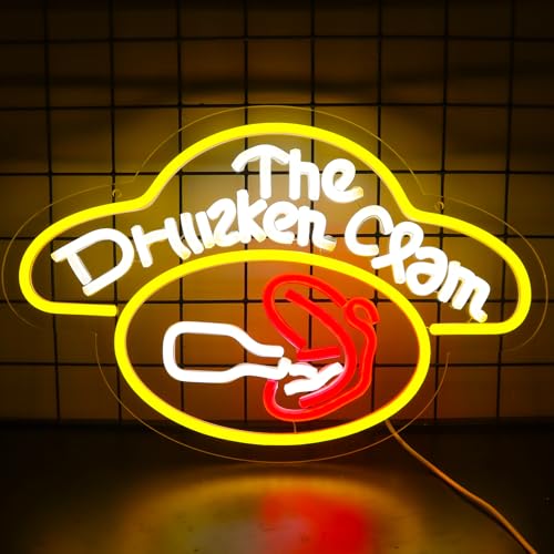 Image of The Drunken Clam Neon Sign for Wall Decor ,Dimmable Bar Pub Beer Neon Light Sign,Family Guy The Drunken Clam Retro Bar Sign Cartoon Decor 10.1 * 15.7inch