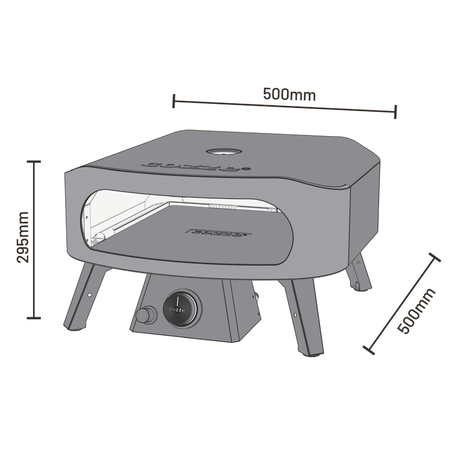 Cozze® 13" Four à Pizza CLASSIC | Gaz 30 mbar | Pierre en cordiérite incluse | Allumage automatique | Thermomètre intégré | Acier inoxydable | Cuisson rapide 2 min, Noir