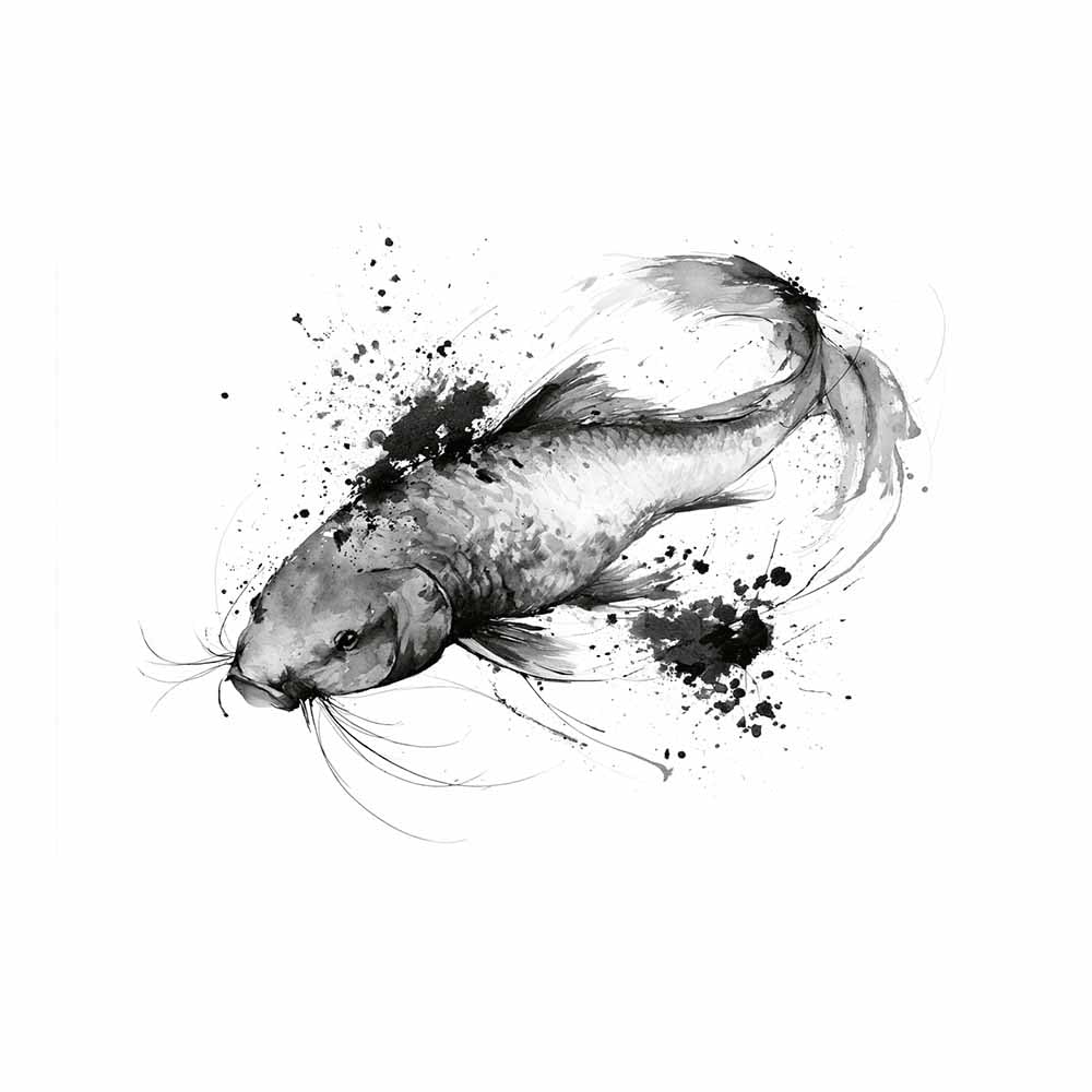 HOQIU Grey Wall Art Monochrome Koi Art prints for walls, canvas wall art, for Living Room Bedroom Bathroom Home Office Wall Decoration(Multicolor)-60x80cm Unframed