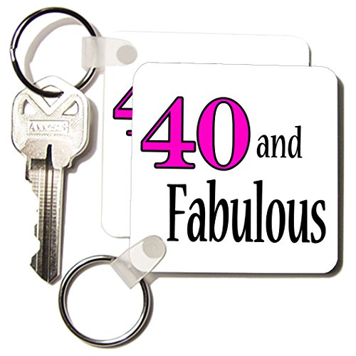 3dRose 40 and fabulous. Pink. - Key Chains, 2.25 x 2.25 inches, set of 2 (kc_193415_1)