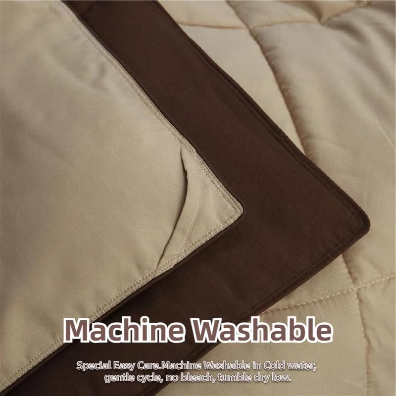 Miniatura 6 de HUAJIE Juego de edredón acolchado reversible alternativo de 3 piezas para todas las estaciones, color marrón claro, King y California King