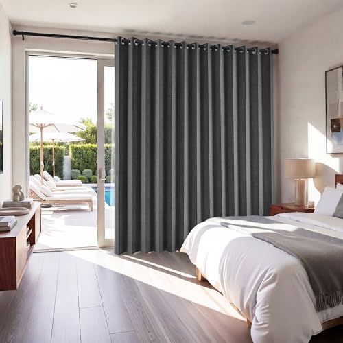 Image of RYB HOME Accordion Style Room Divider Curtain-100% Blackout Folding Accordion Curtain for Sliding Glass Door /Bedroom, Privacy Assurd Living Room /Office Drape 1 Panel with Tieback, W100 x L108, Black