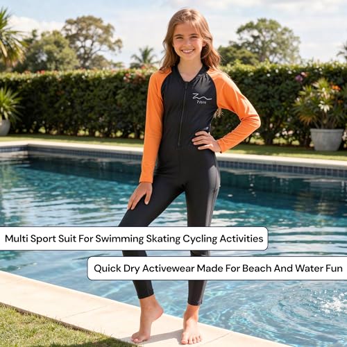 Image of ZIUM Girls 4 Way Lycra Swimsuit Cum Diving Suit with Print & Plain Options