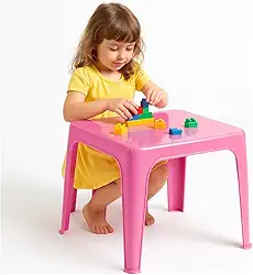 Mesa e Cadeira Infantil, Plástico Resistente, Rosa, Decorativo Empilhável