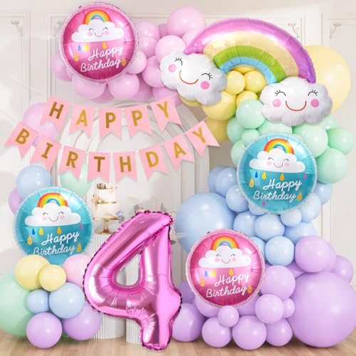Image of Set of 59 Pcs Happy 4th Birthday Decoration Kit with Number 4 Foil Balloon, Rainbow Theme, Fourth Birthday Decoration for Baby Boy and Baby Girl Decorative Items