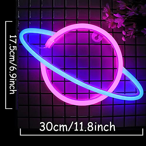 Planet Neon Signs, Cisteen Led Neon Light Sign Powered by Battery or USB, Wall Decor Led Lights Home Decoration Hanging Art Neon Signs for Bedroom,Game Room,Bar,Party,Kids Gift (Blue&Pink) - Image 5