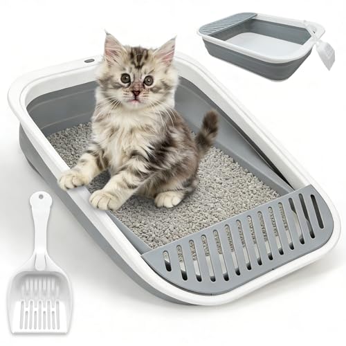 BNOSDM Collapsible Small Cat Litter Box for Kittens Open
