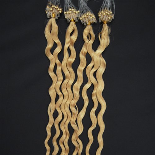 Xiaonibang Remy Human Hair Extensions Easy Loop Micro Rings Bead Tip Curly Hair (02 Dark Brown)