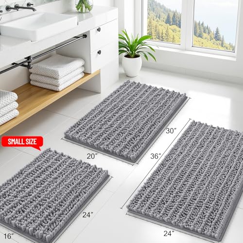 Image of Smiry Bathroom Rugs Mat 30x20, Extra Soft Absorbent Chenille Bath Rugs, Non Slip Rubber Backing Machine Washable Quick Dry Bath Mats for Bathroom Floor, Tub, Shower, Home Decor Accessories, Grey
