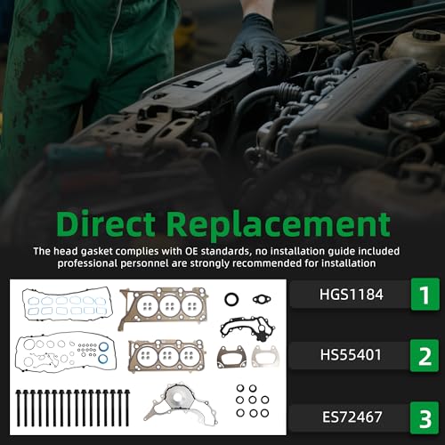 Image of Head Gasket with Bolts Set HGS1184,17-20 for Chrysler Pacifica, 20 for Voyager,16-20 for Dodge Durango,19-20 for Ram 1500,16-18 for Jeep Grand Cherokee, 18 for Wrangler,3.6L V6, ES72467(95pcs)