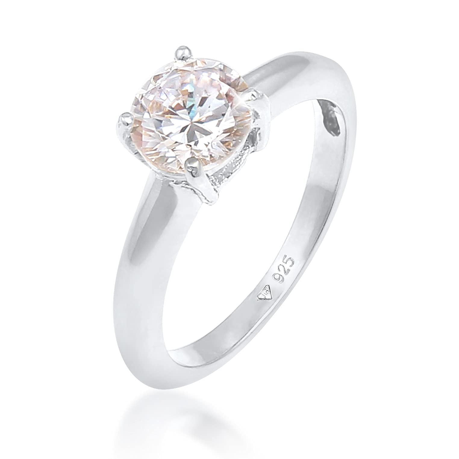Elli Women's 925 Sterling Silver Xilion Cut Cubic Zircon White Ring, Sizes N